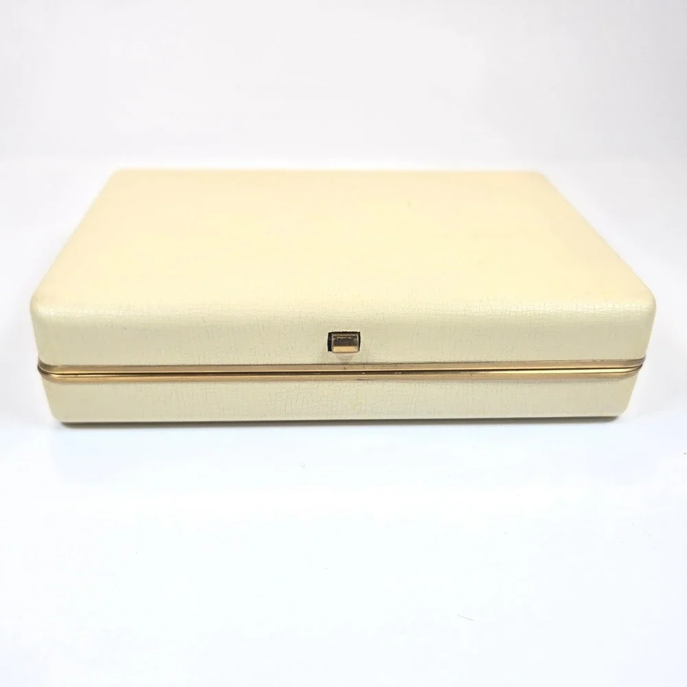Vintage 6X4 Hard Jewelry Box Storage Travel Carry case Faux Leather Gold Tone